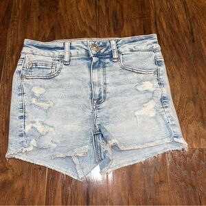 American Eagle Outfitters Light Blue Distressed Jean Shorts 4